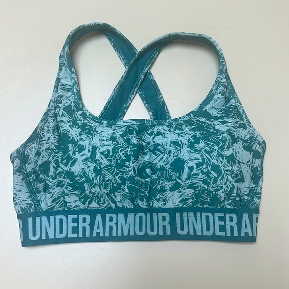 ❤️ UNDER ARMOUR Crossback Seaglass Blue Tie Dye Mid Impact Sports Bra small - Picture 4 of 6